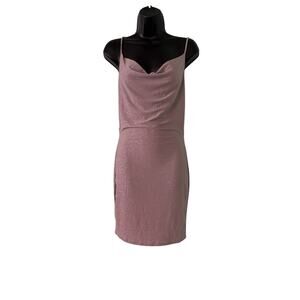 Triple Seven Medium Pink Taupe Sparkling Mini Cocktail Party Cross Back Dress.